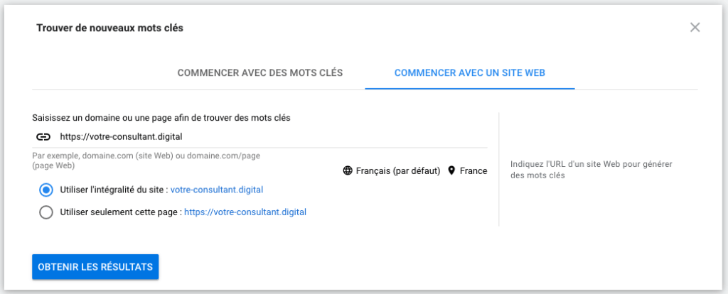 Google AdWords : outil de planification des mots clés