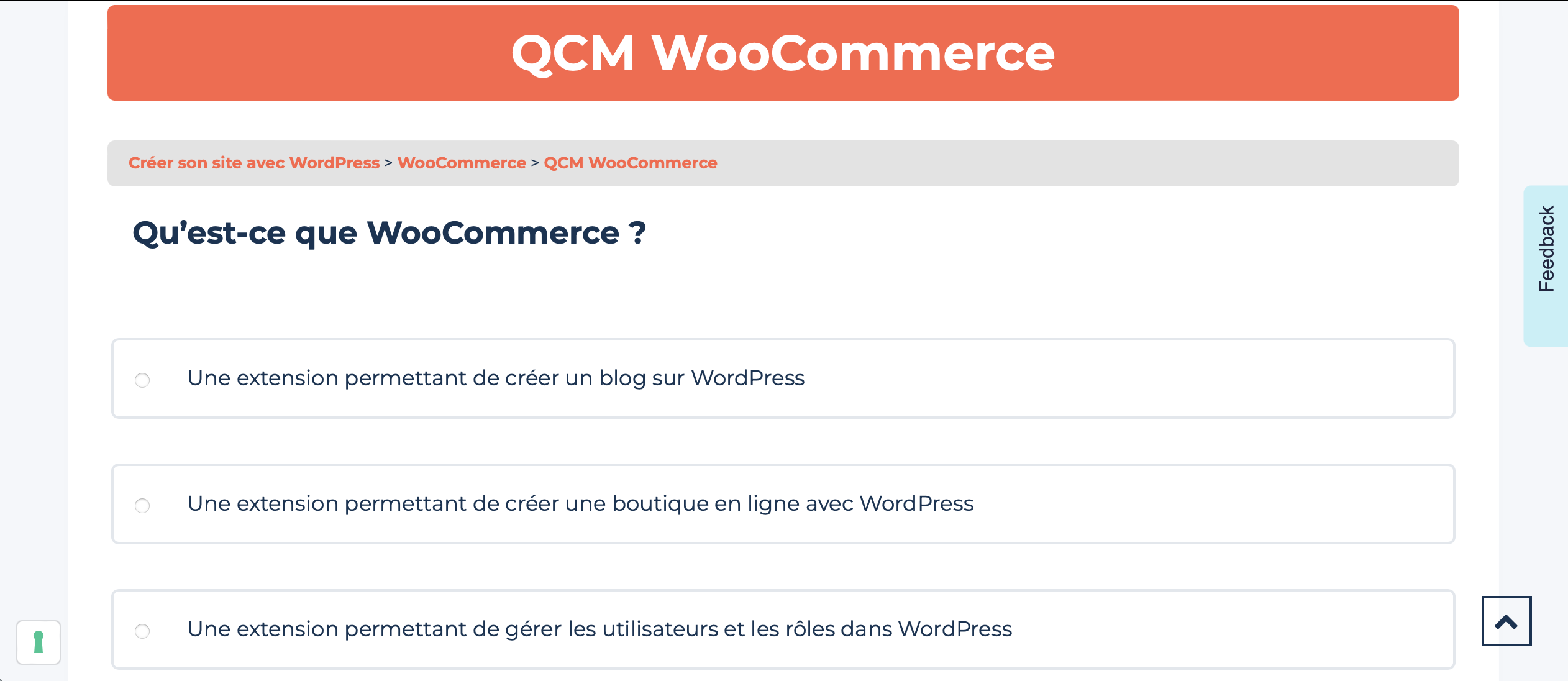 Votre formateur WordPress : chapitres / cours / QCM WooCommerce