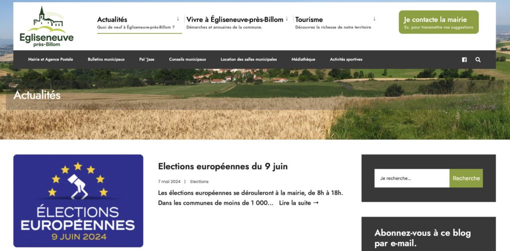 Site web de la mairie d'Egliseneuve-près-Billom : accès à de l'information / actualités locales