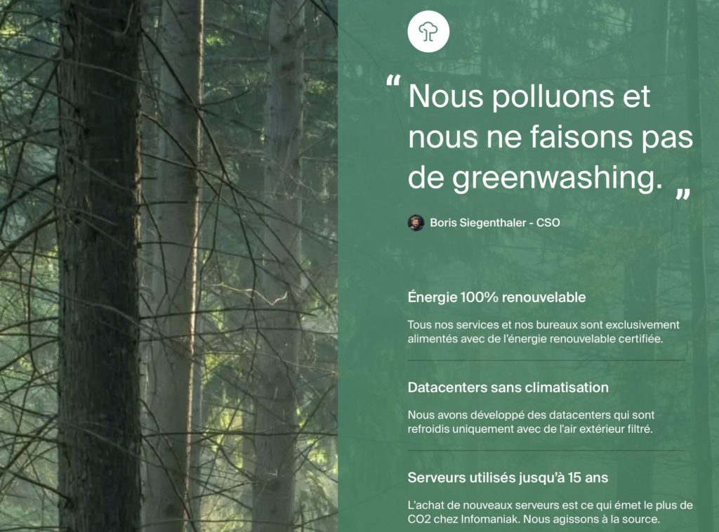 Actions pour un site web écoresponsable : choisir un hébergement web écoresponsable, Infomaniak