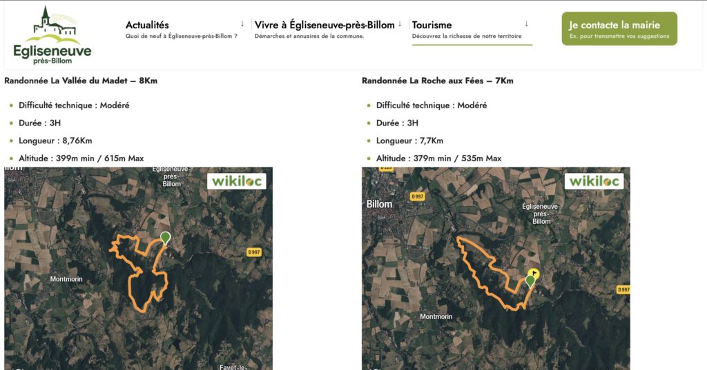 Site web de la mairie d'Egliseneuve-près-Billom : accès à des guides pratiques / randonnées