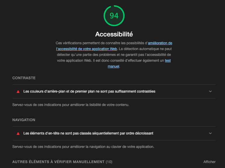 Google Lighthouse accessibilité