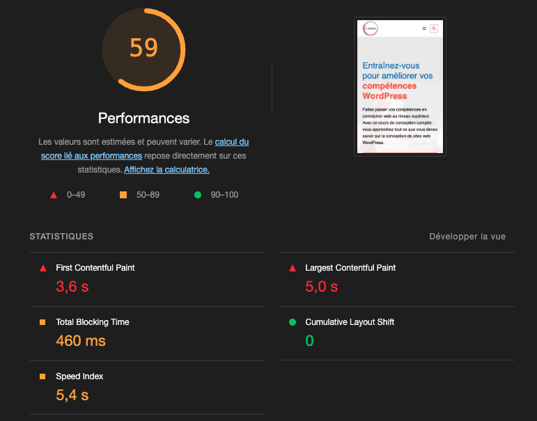 Google Lighthouse performances