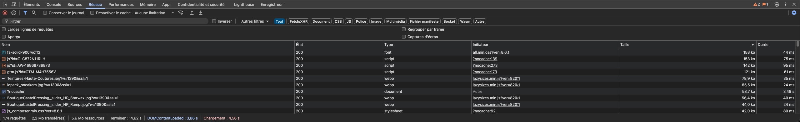 Vérifier la taille des fichiers CSS/JS et images