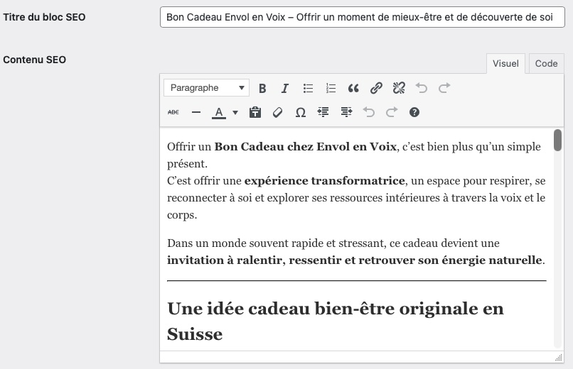 Plugin d'optimisation SEO des catégories produits WooCommerce : back office