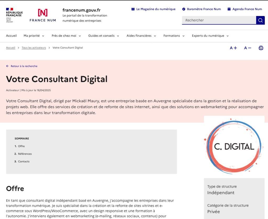 Profil officiel francenum sur le site du gouvernement