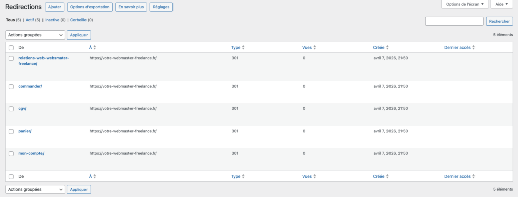 Rank Math SEO : redirections