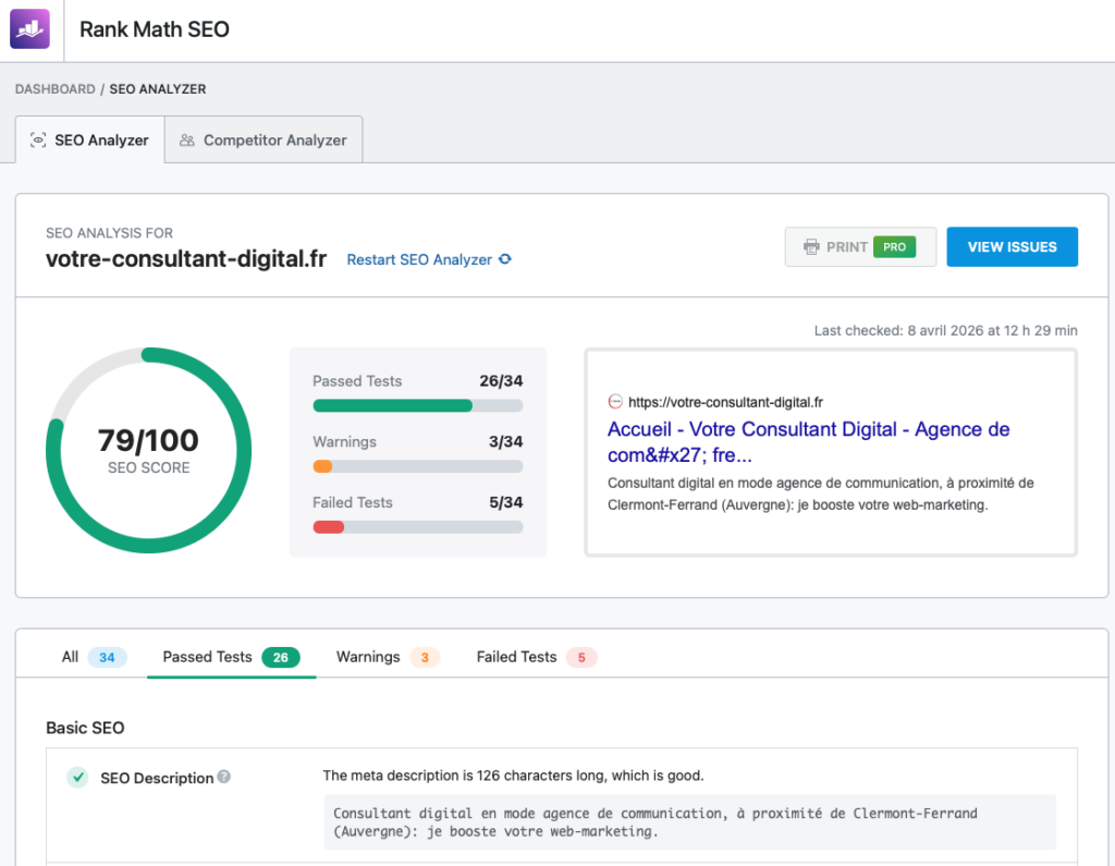 Rank Math SEO : SEO Analyzer